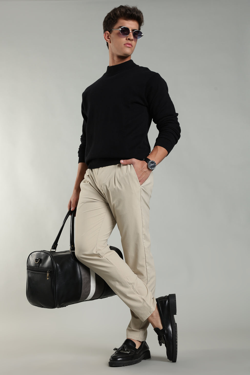 Linen Blend Casual Trousers For Men | Beige