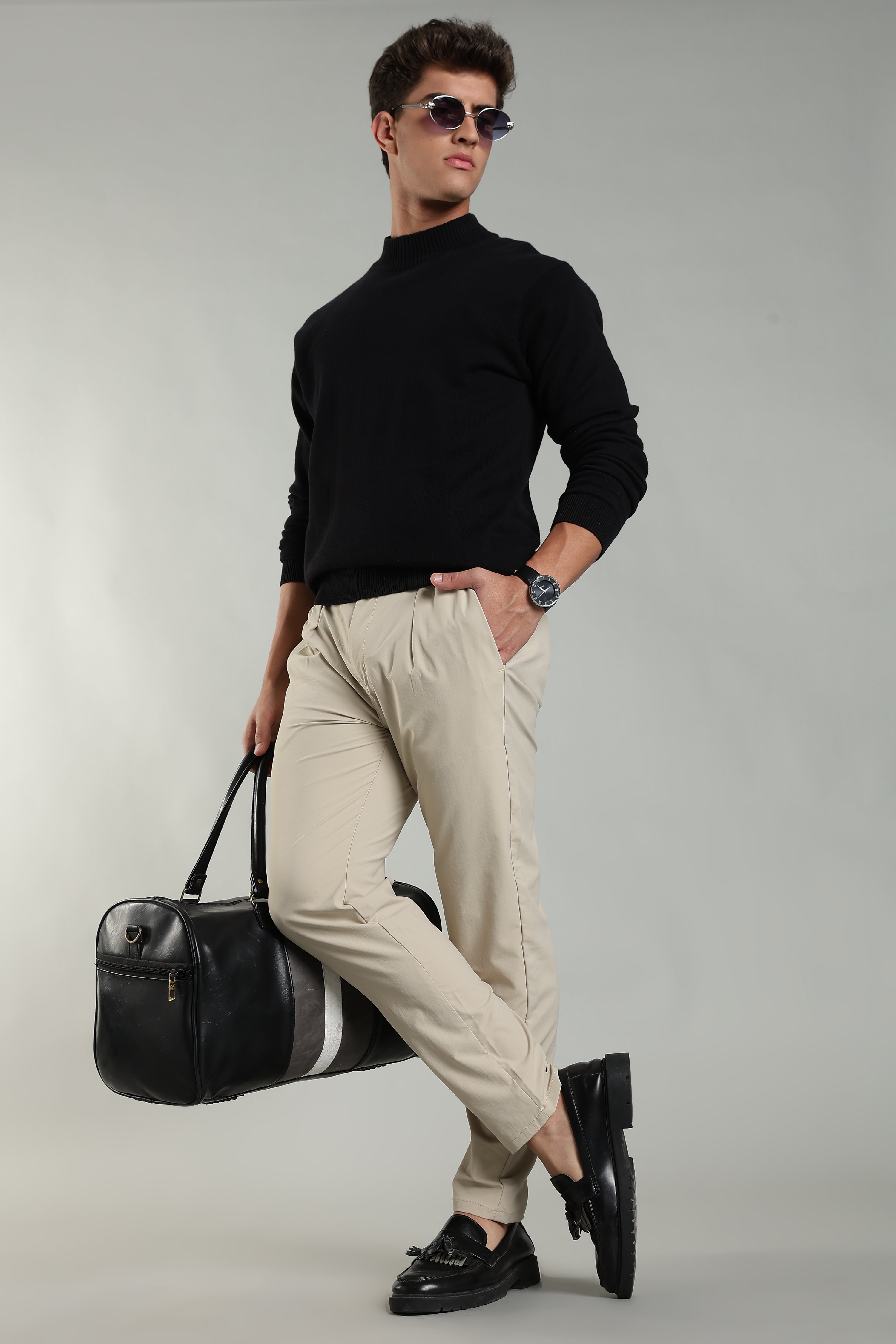 Linen Blend Casual Trousers For Men | Beige