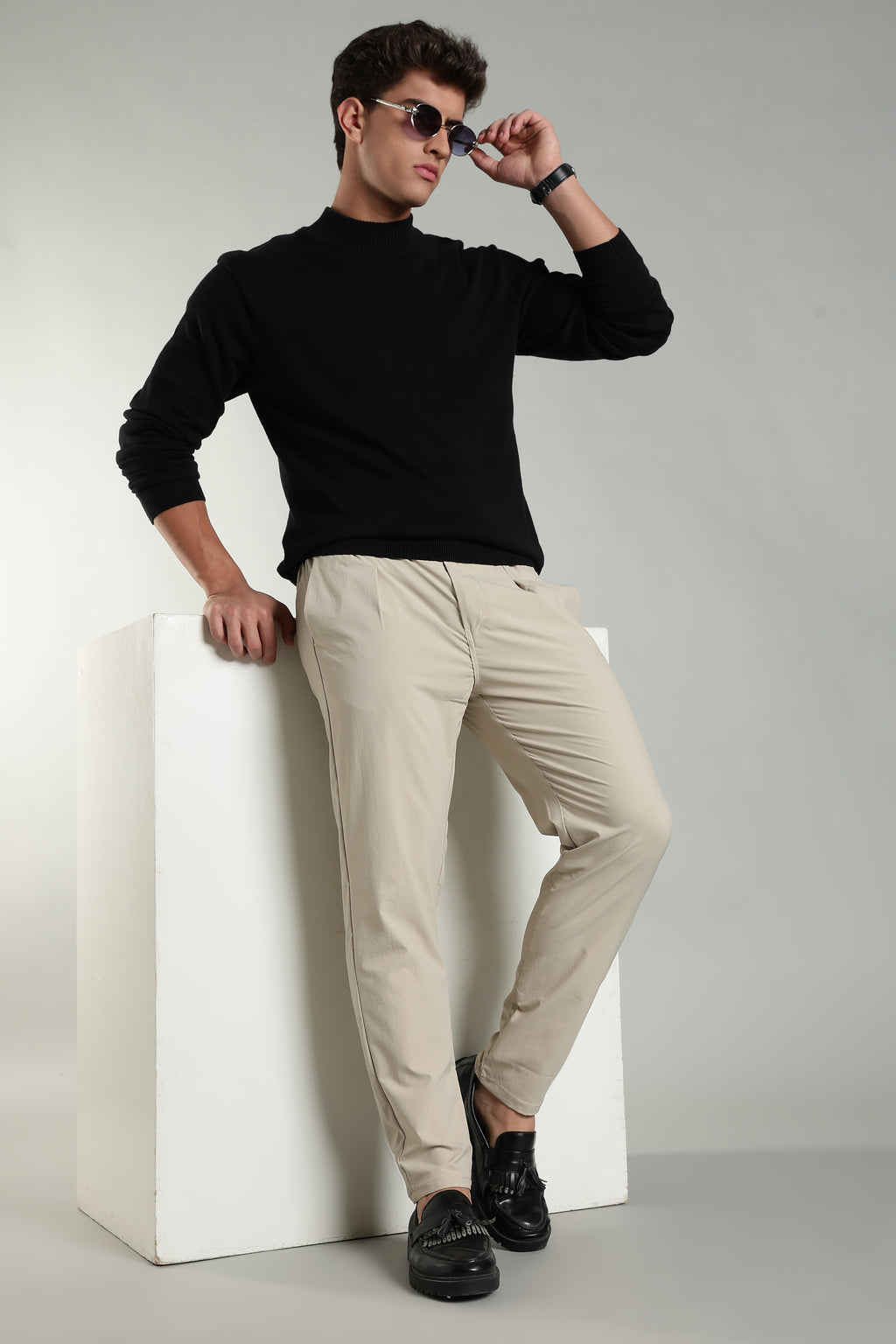 Linen Blend Casual Trousers For Men | Beige