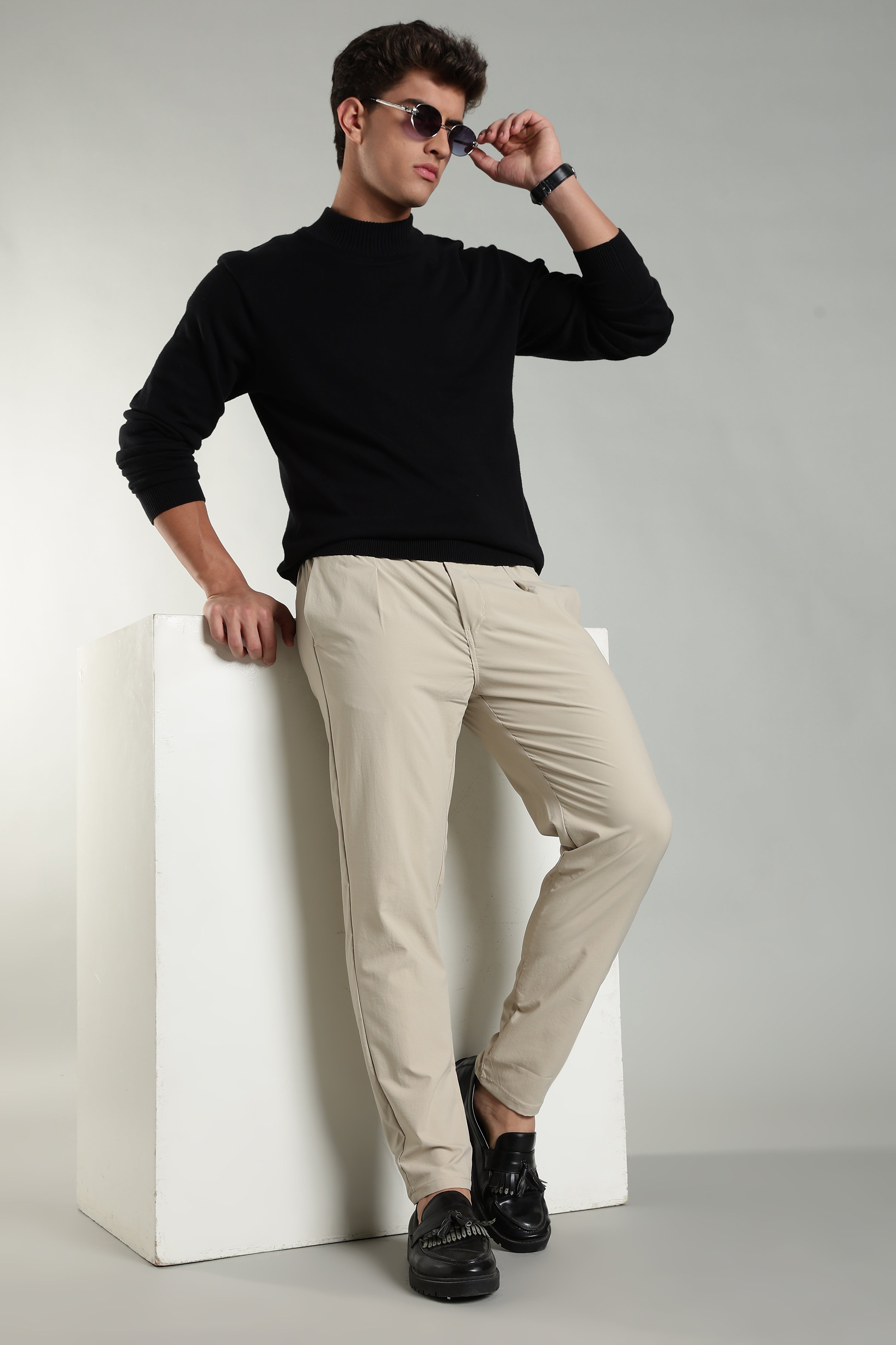 Linen Blend Casual Trousers For Men | Beige