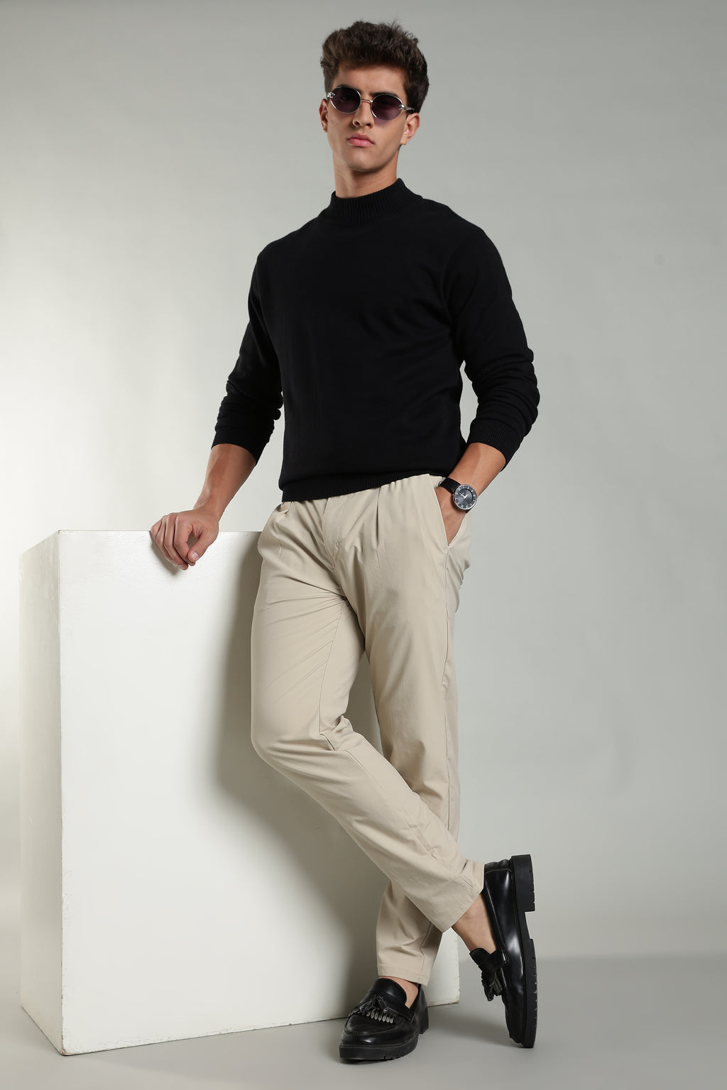 Linen Blend Casual Trousers For Men | Beige