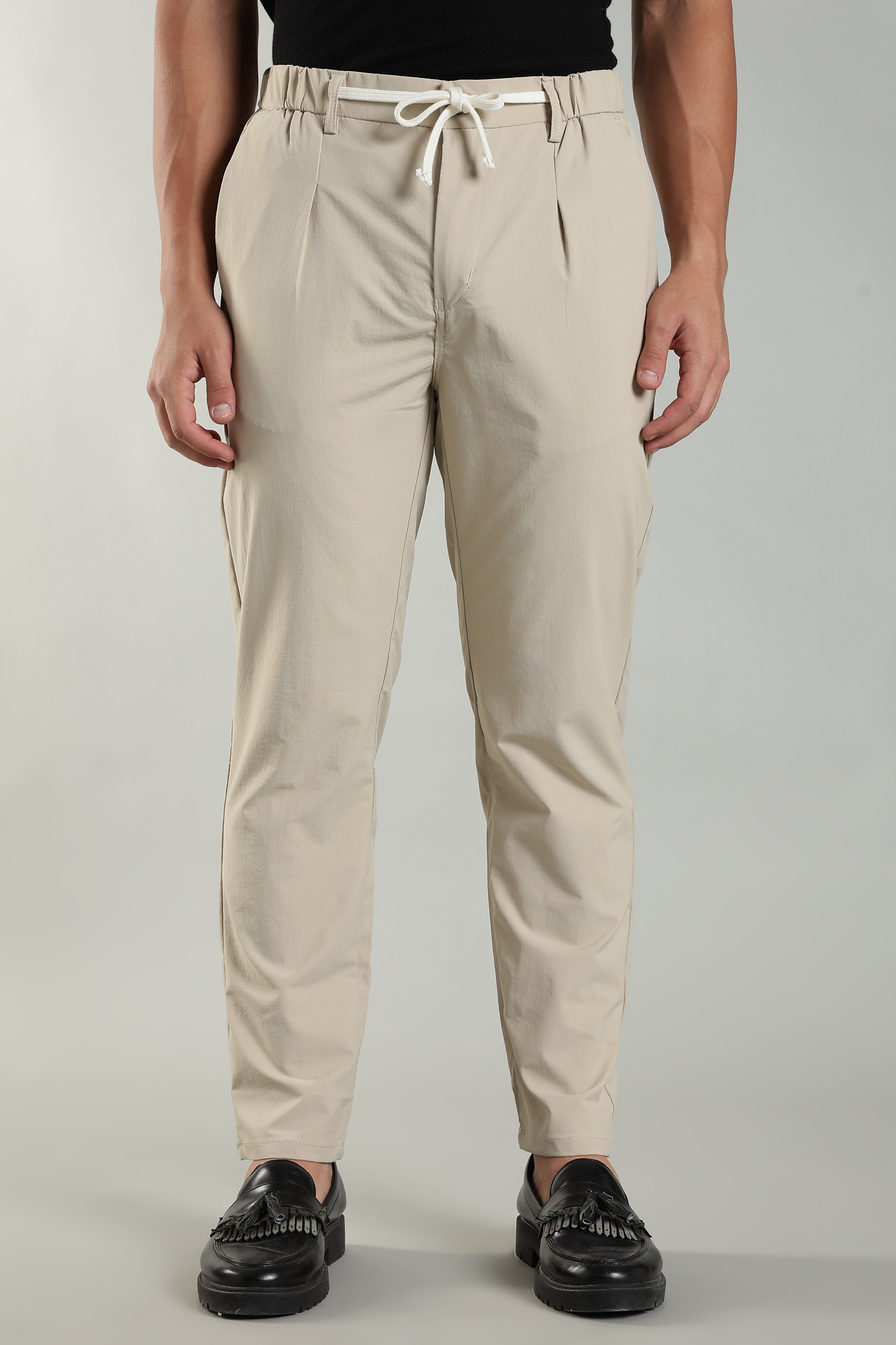 Linen Blend Casual Trousers For Men | Beige
