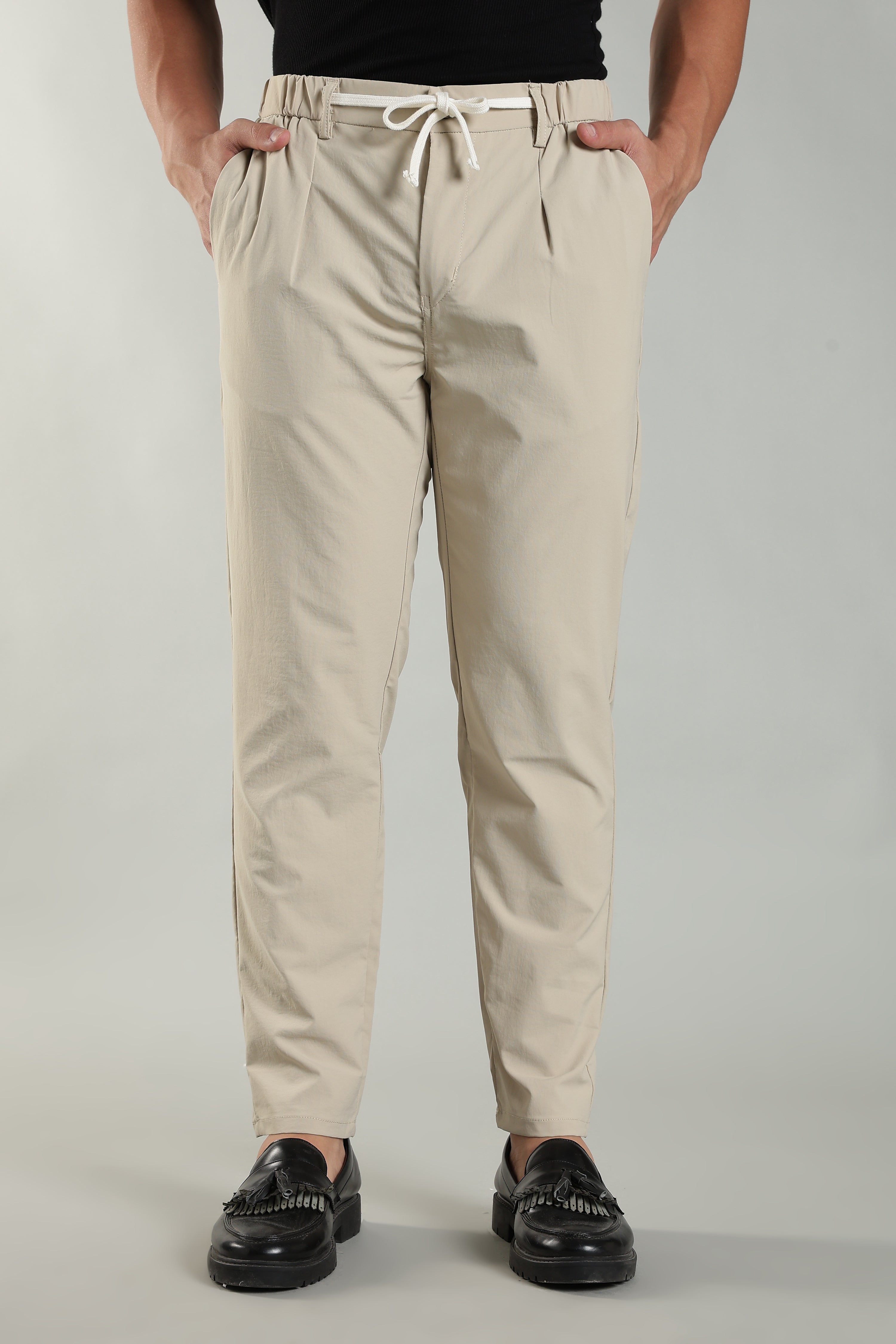 Linen Blend Casual Trousers For Men | Beige