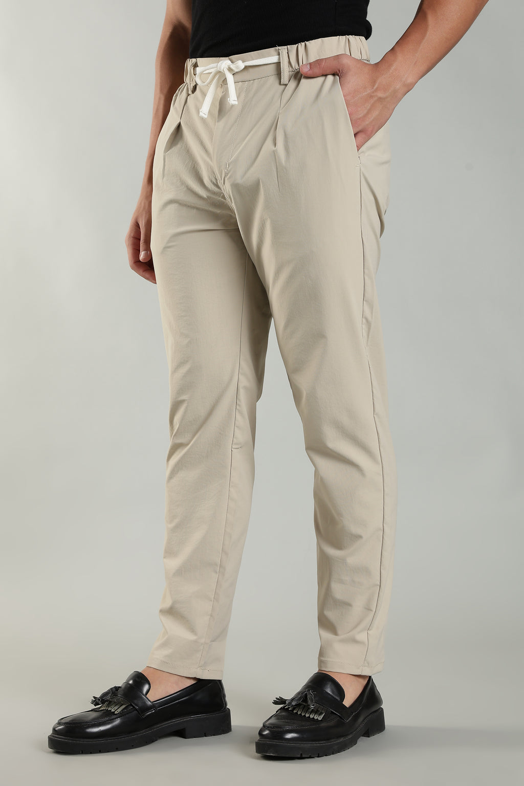Linen Blend Casual Trousers For Men | Beige