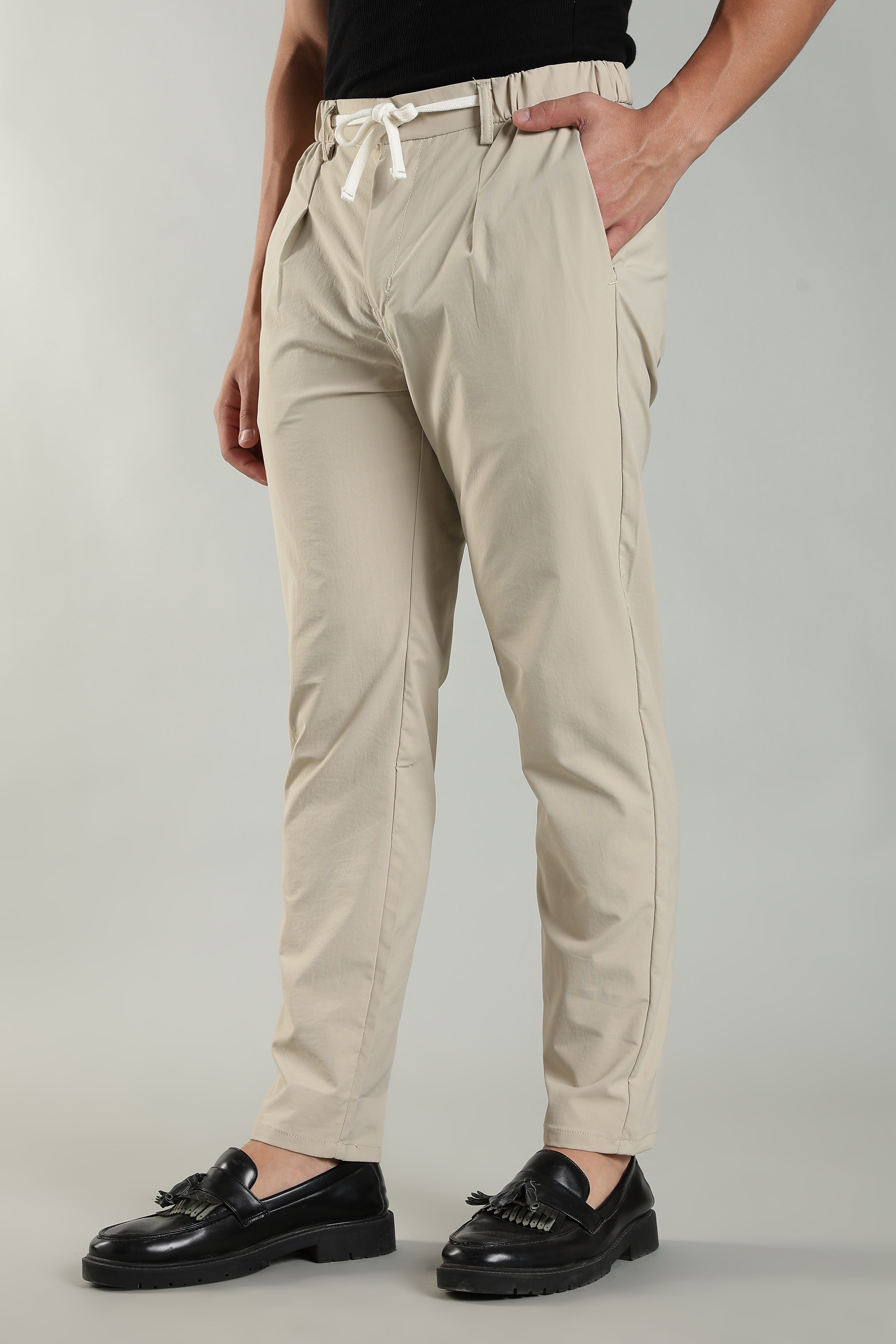 Linen Blend Casual Trousers For Men | Beige