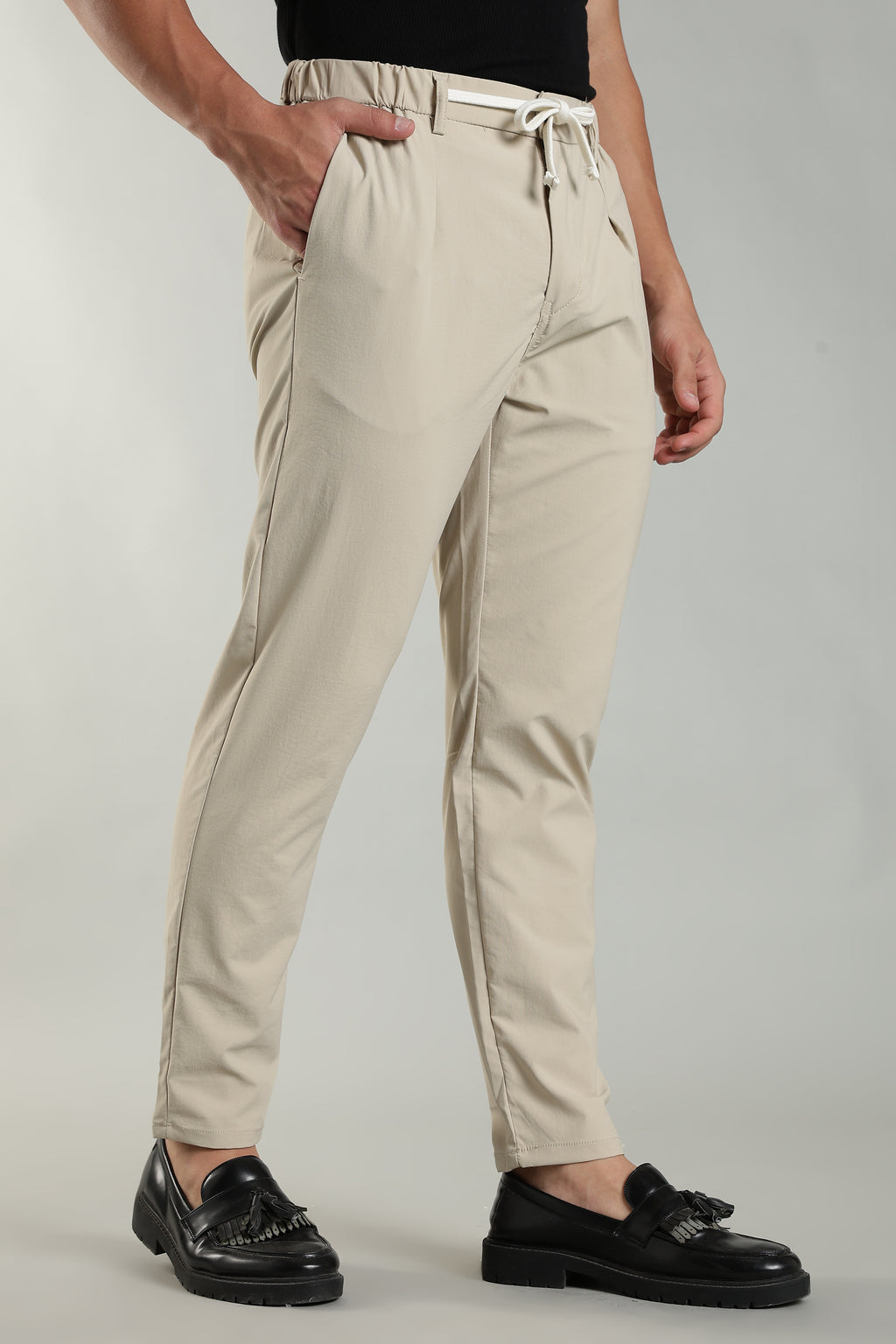 Linen Blend Casual Trousers For Men | Beige
