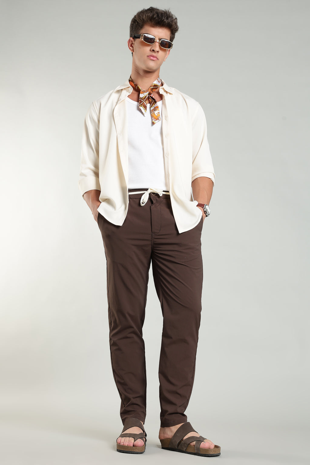 Men's Plain Brown Trousers | Linen Blend Fabric| Casual, Office, Vacation Wear