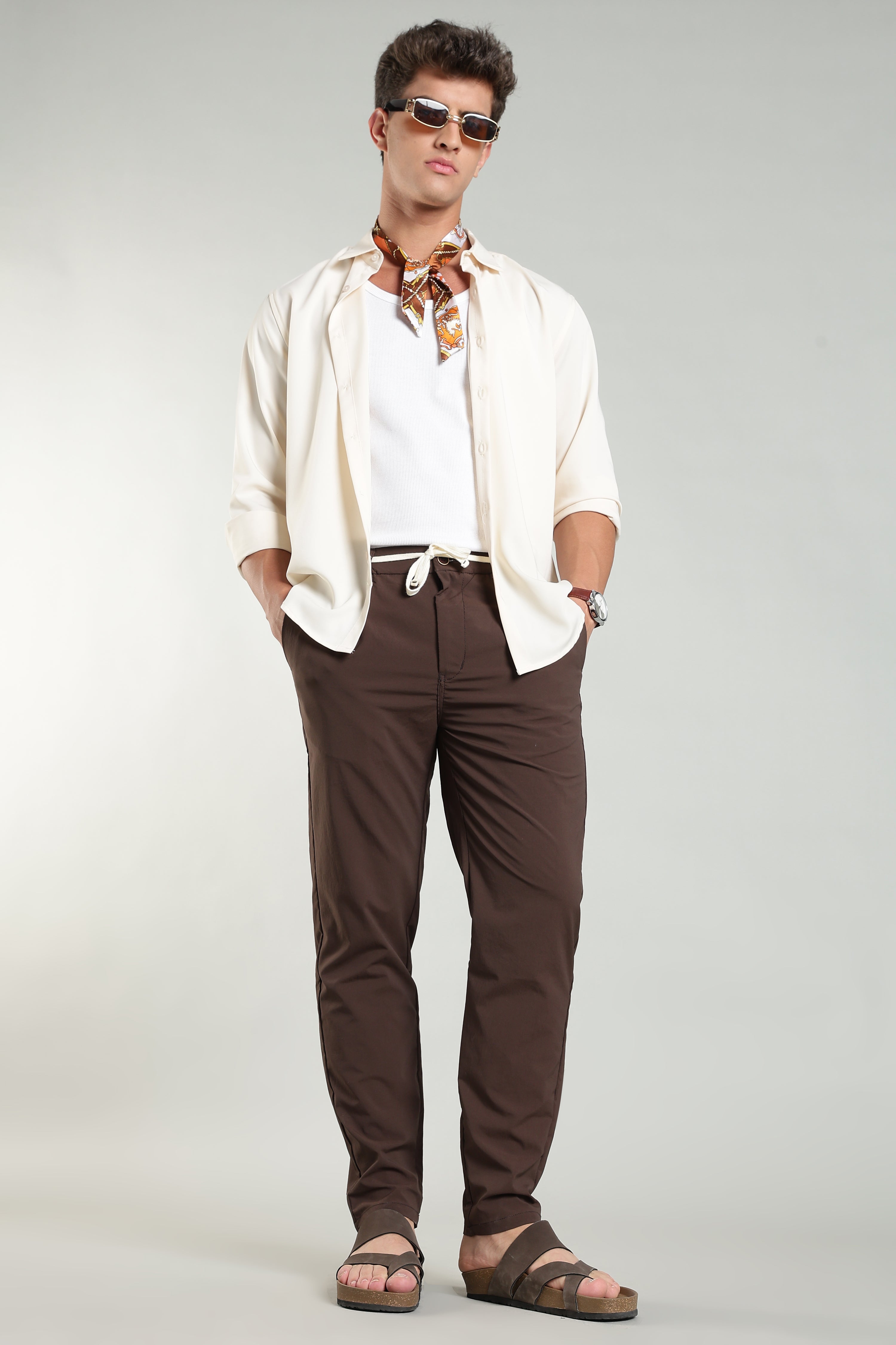 Men's Plain Brown Trousers | Linen Blend Fabric| Casual, Office, Vacation Wear