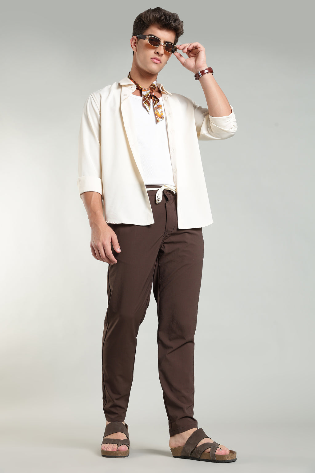 Men's Plain Brown Trousers | Linen Blend Fabric| Casual, Office, Vacation Wear