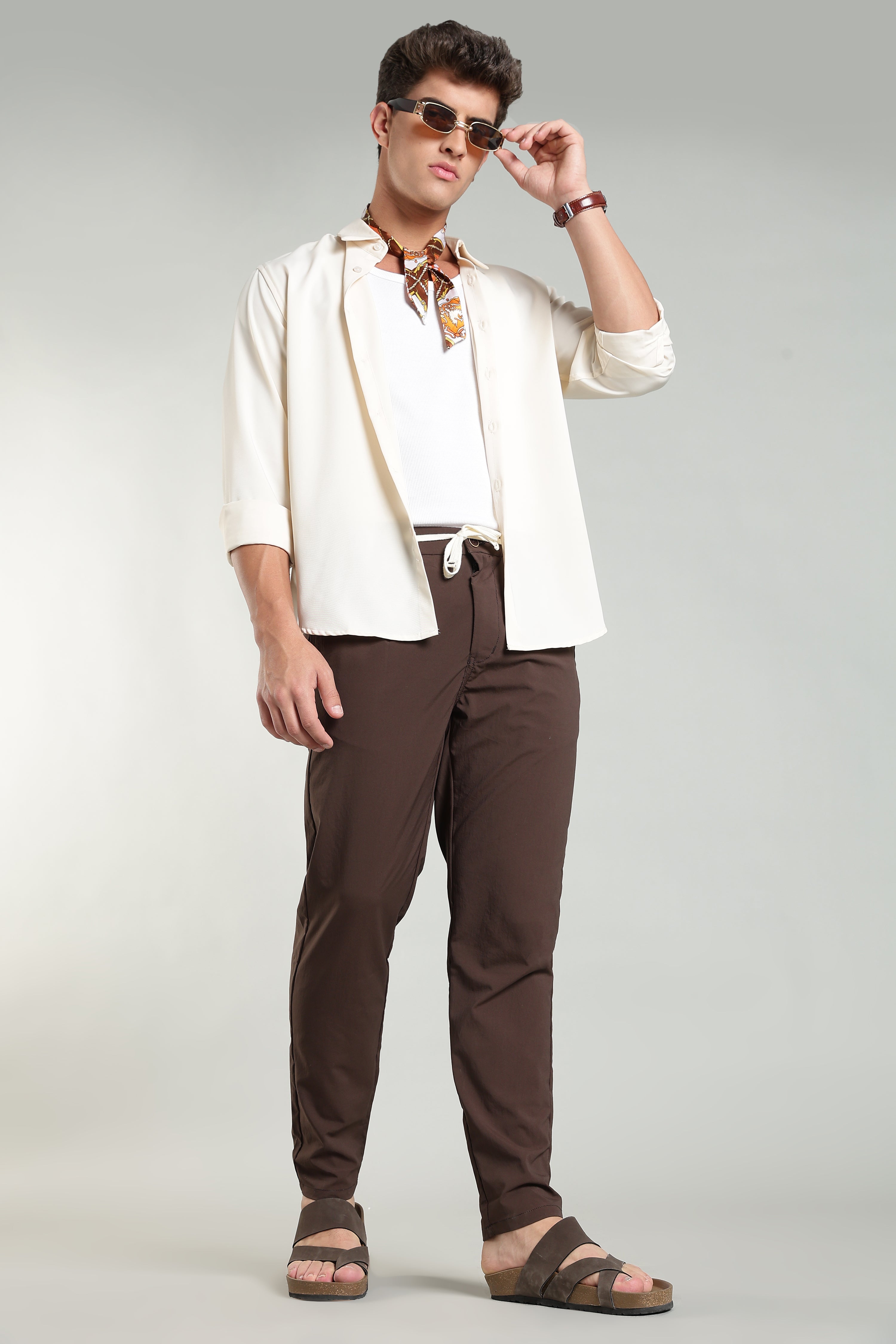 Men's Plain Brown Trousers | Linen Blend Fabric| Casual, Office, Vacation Wear