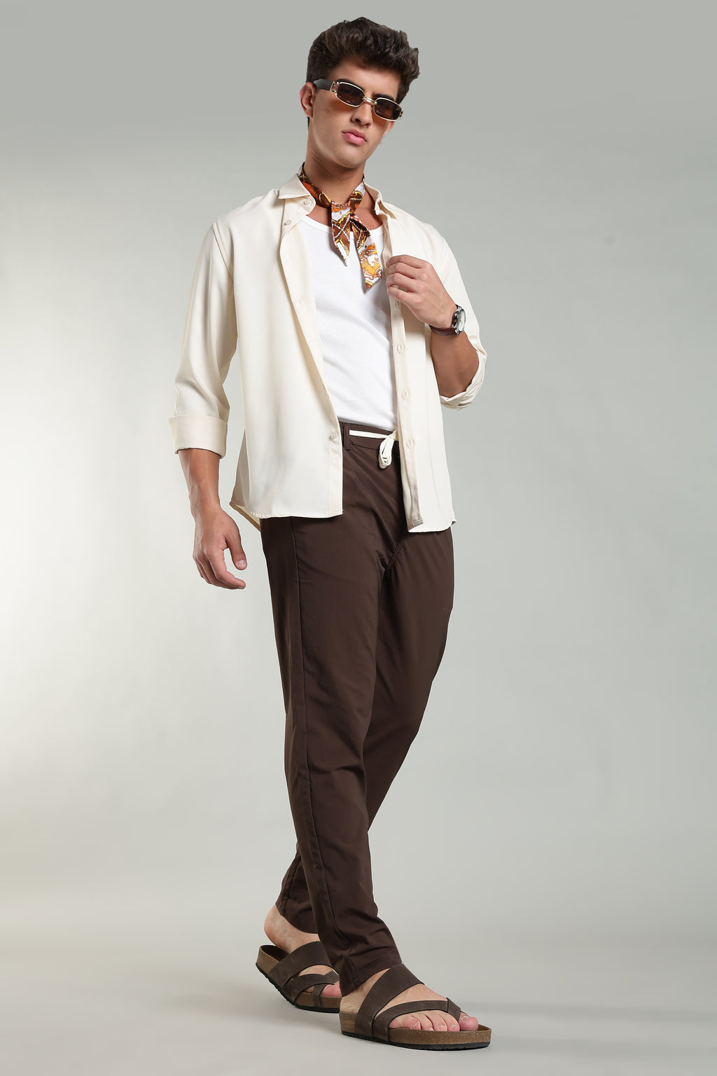 Men's Plain Brown Trousers | Linen Blend Fabric| Casual, Office, Vacation Wear