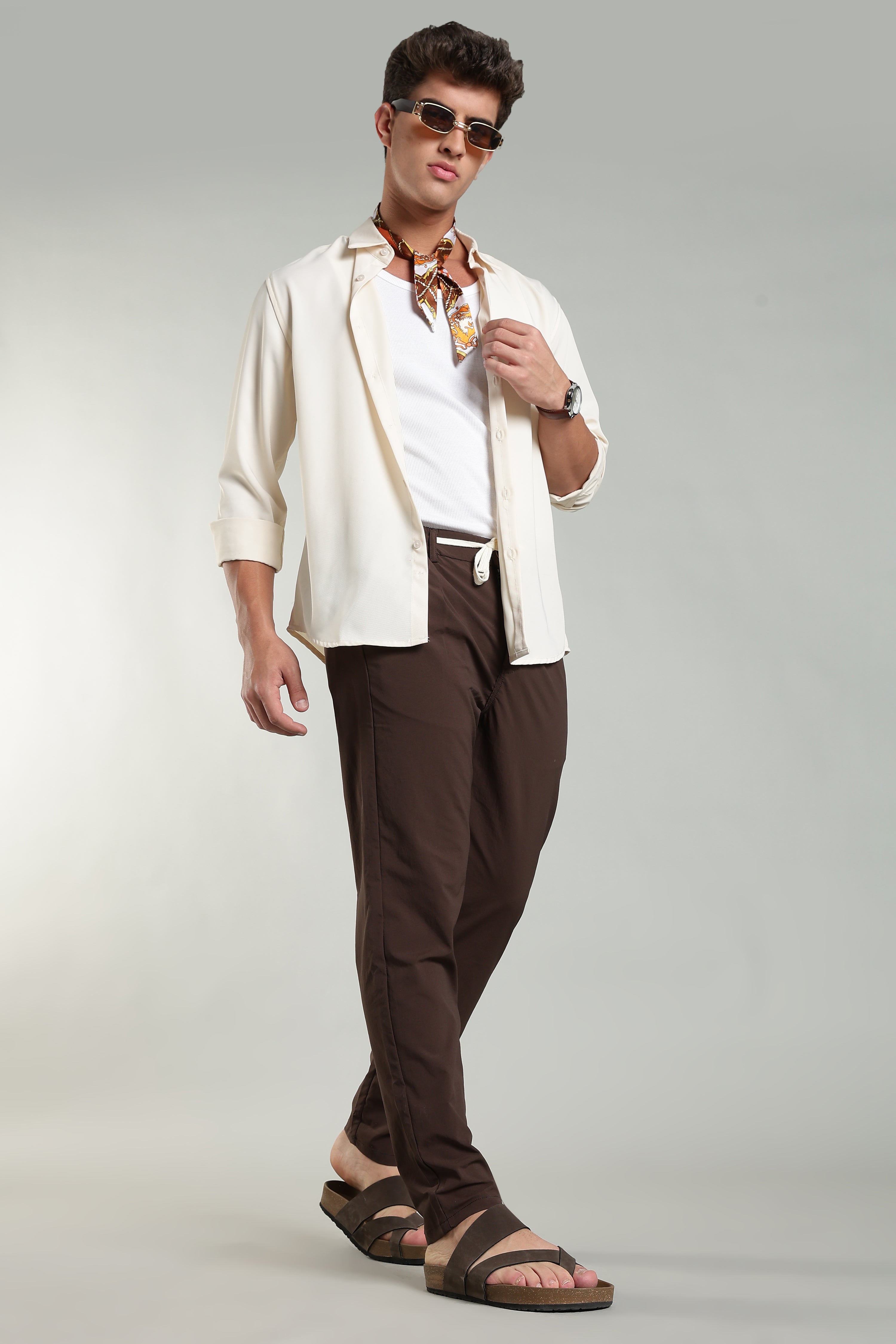 Men's Plain Brown Trousers | Linen Blend Fabric| Casual, Office, Vacation Wear
