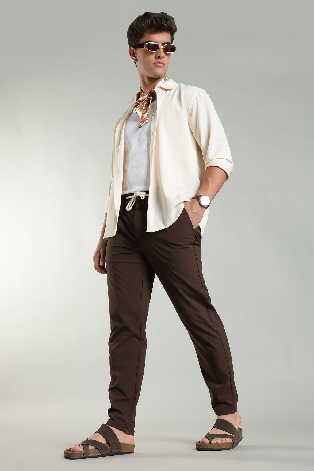 Men's Plain Brown Trousers | Linen Blend Fabric| Casual, Office, Vacation Wear