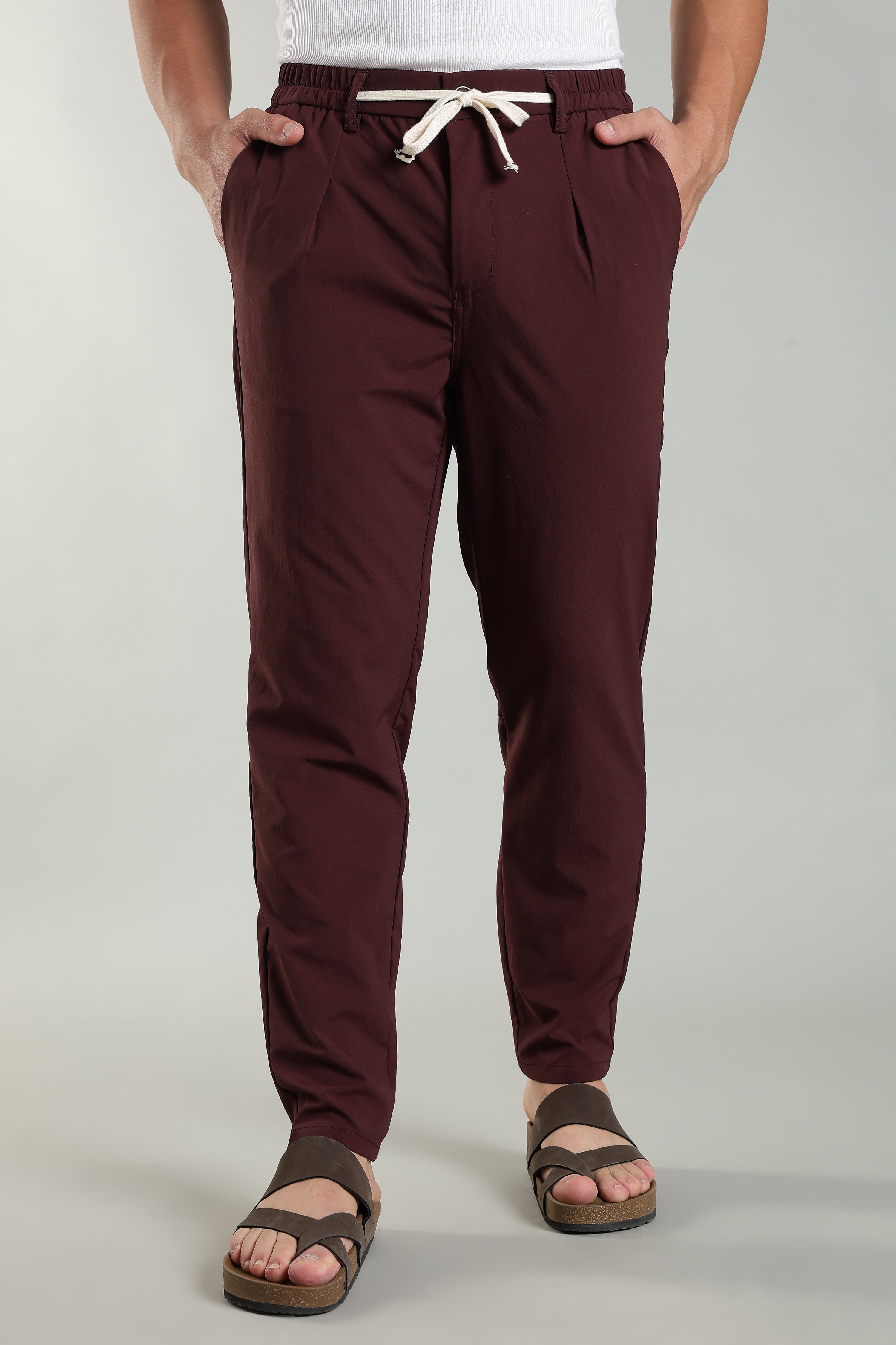 Men's Plain Maroon Trousers | Linen Blend Fabric| Casual, Office, Vacation Wear