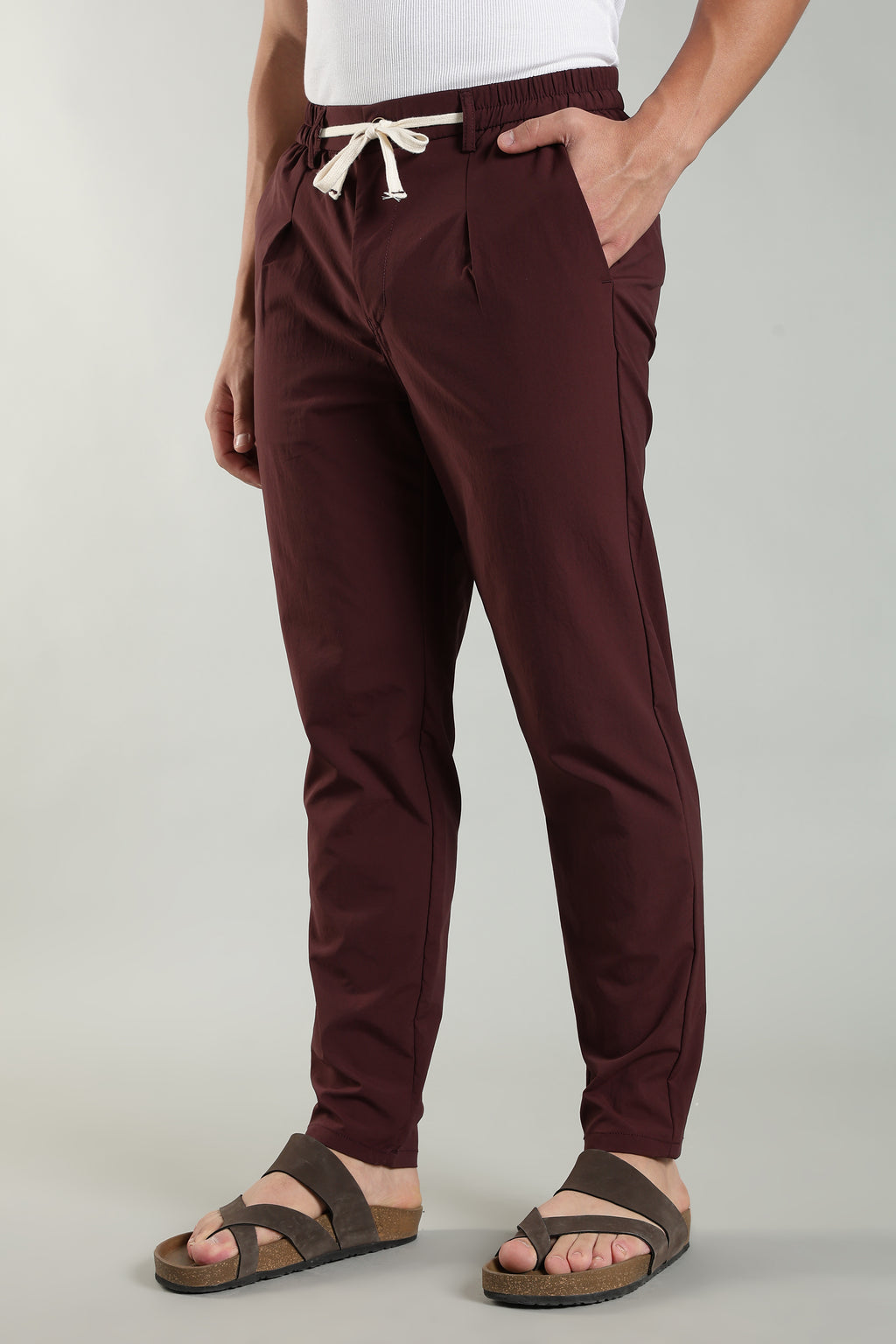 Men's Plain Maroon Trousers | Linen Blend Fabric| Casual, Office, Vacation Wear