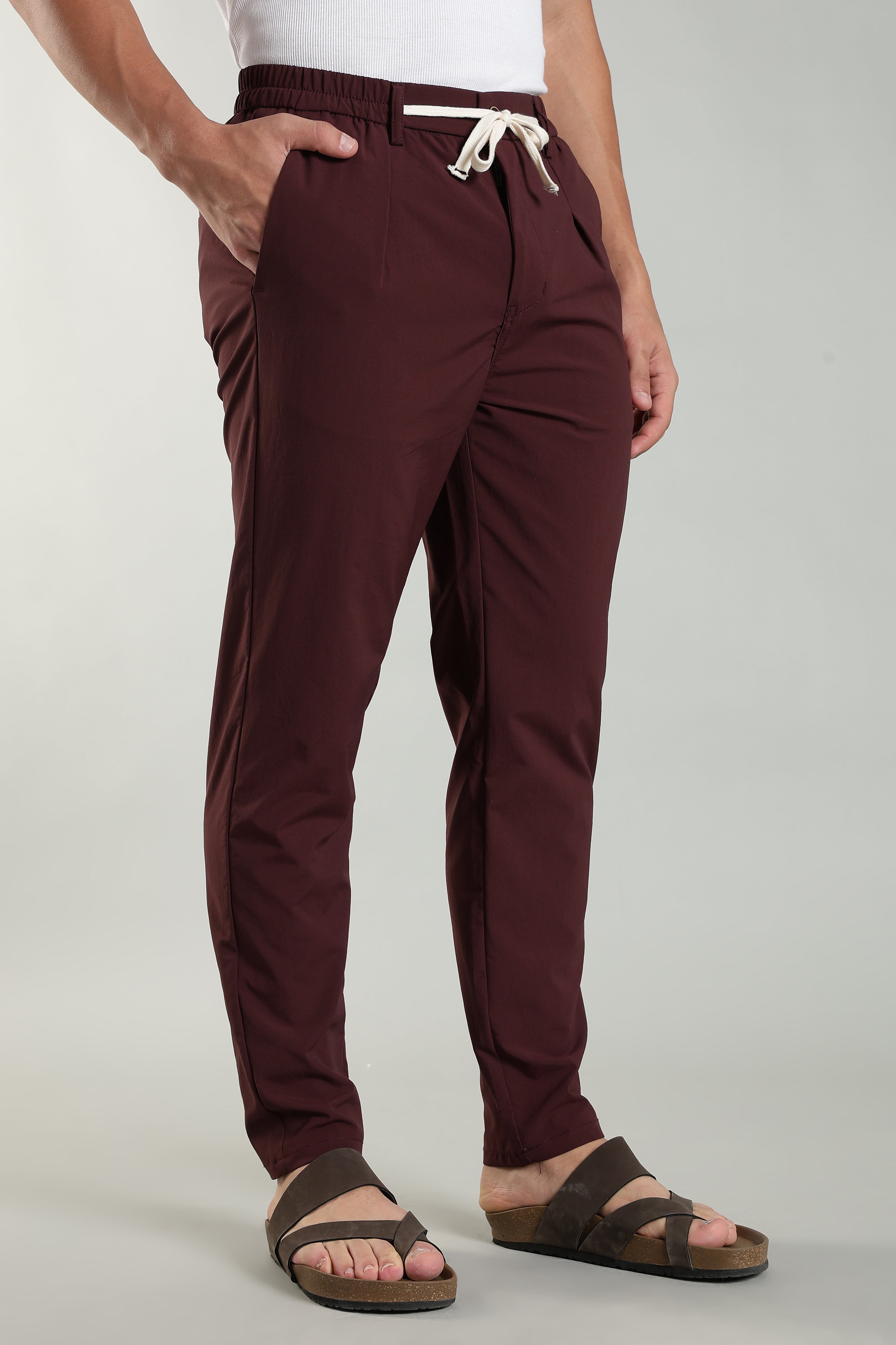 Men's Plain Maroon Trousers | Linen Blend Fabric| Casual, Office, Vacation Wear