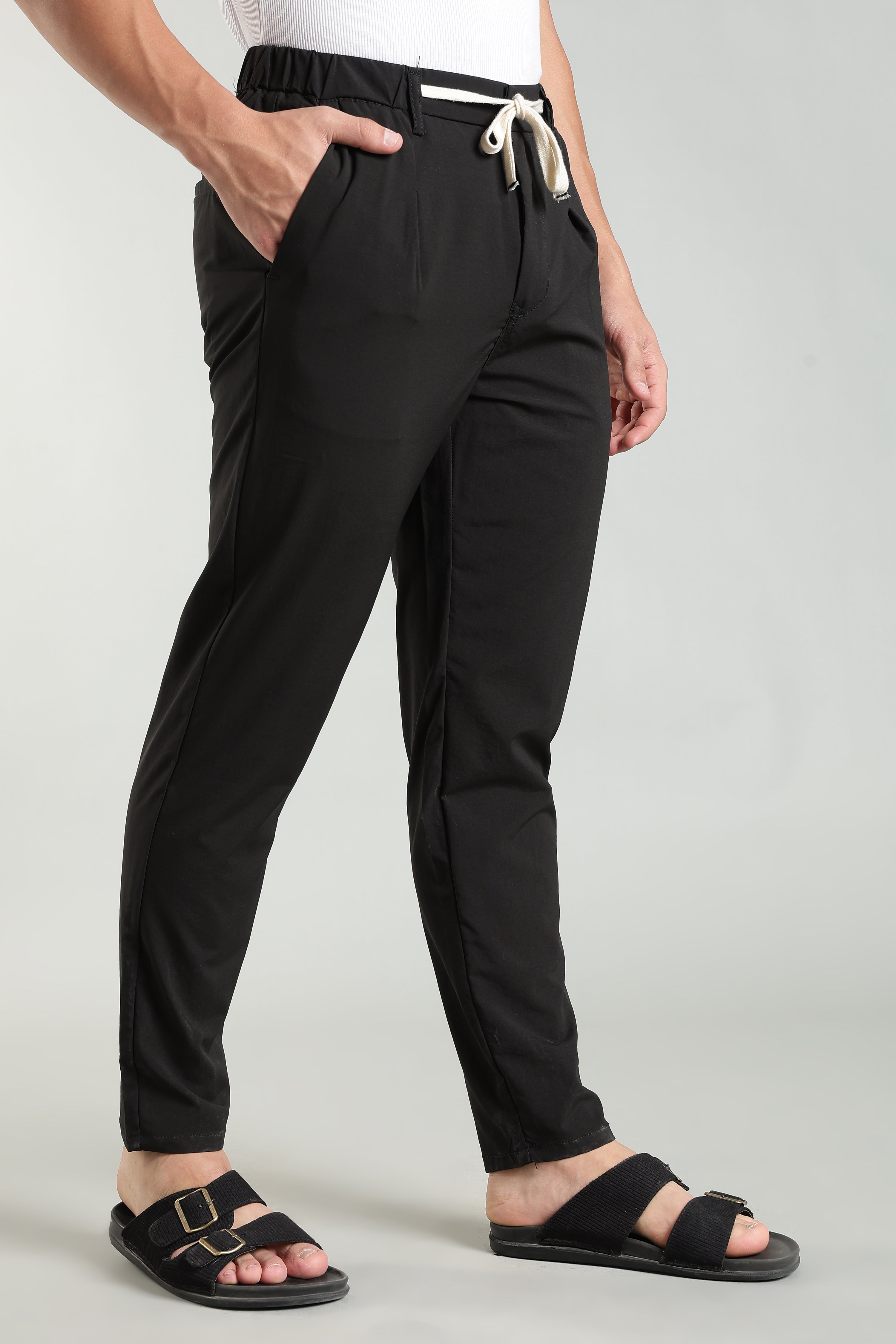 Men's Plain Black Trousers | Linen Blend Fabric| Casual, Office, Vacation Wear