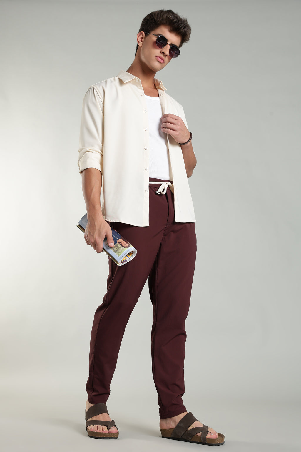 Men's Plain Maroon Trousers | Linen Blend Fabric| Casual, Office, Vacation Wear