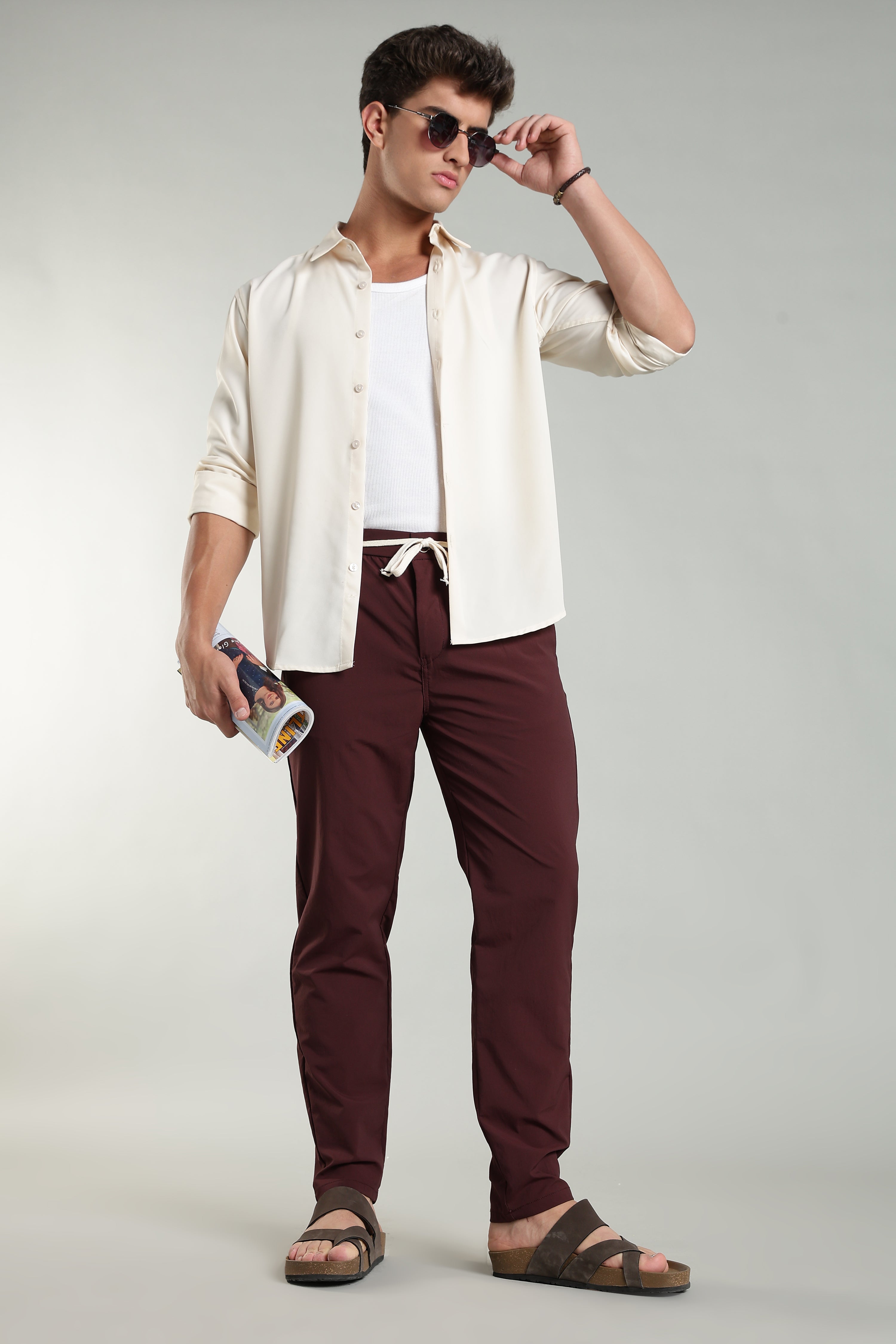 Men's Plain Maroon Trousers | Linen Blend Fabric| Casual, Office, Vacation Wear