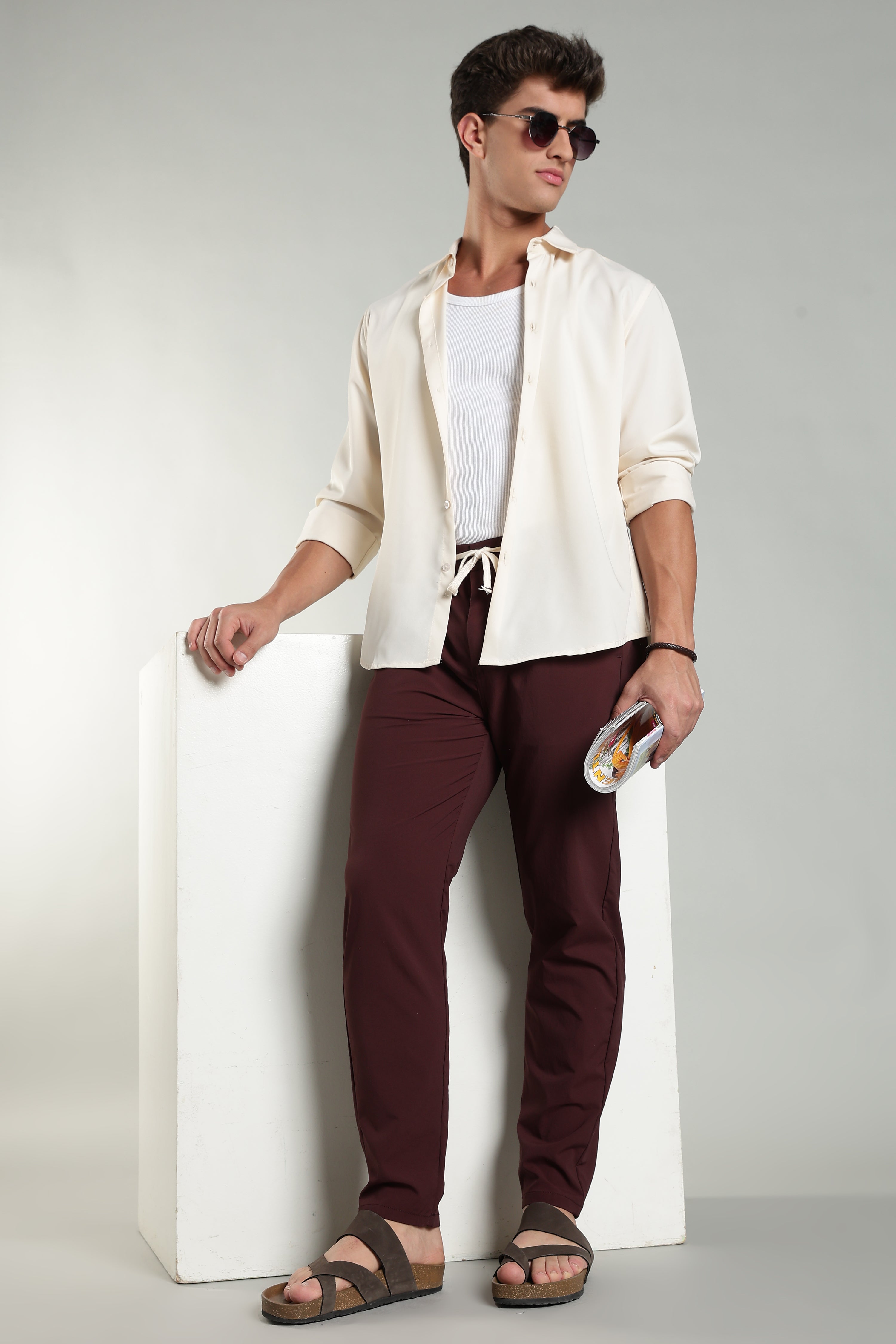 Men's Plain Maroon Trousers | Linen Blend Fabric| Casual, Office, Vacation Wear