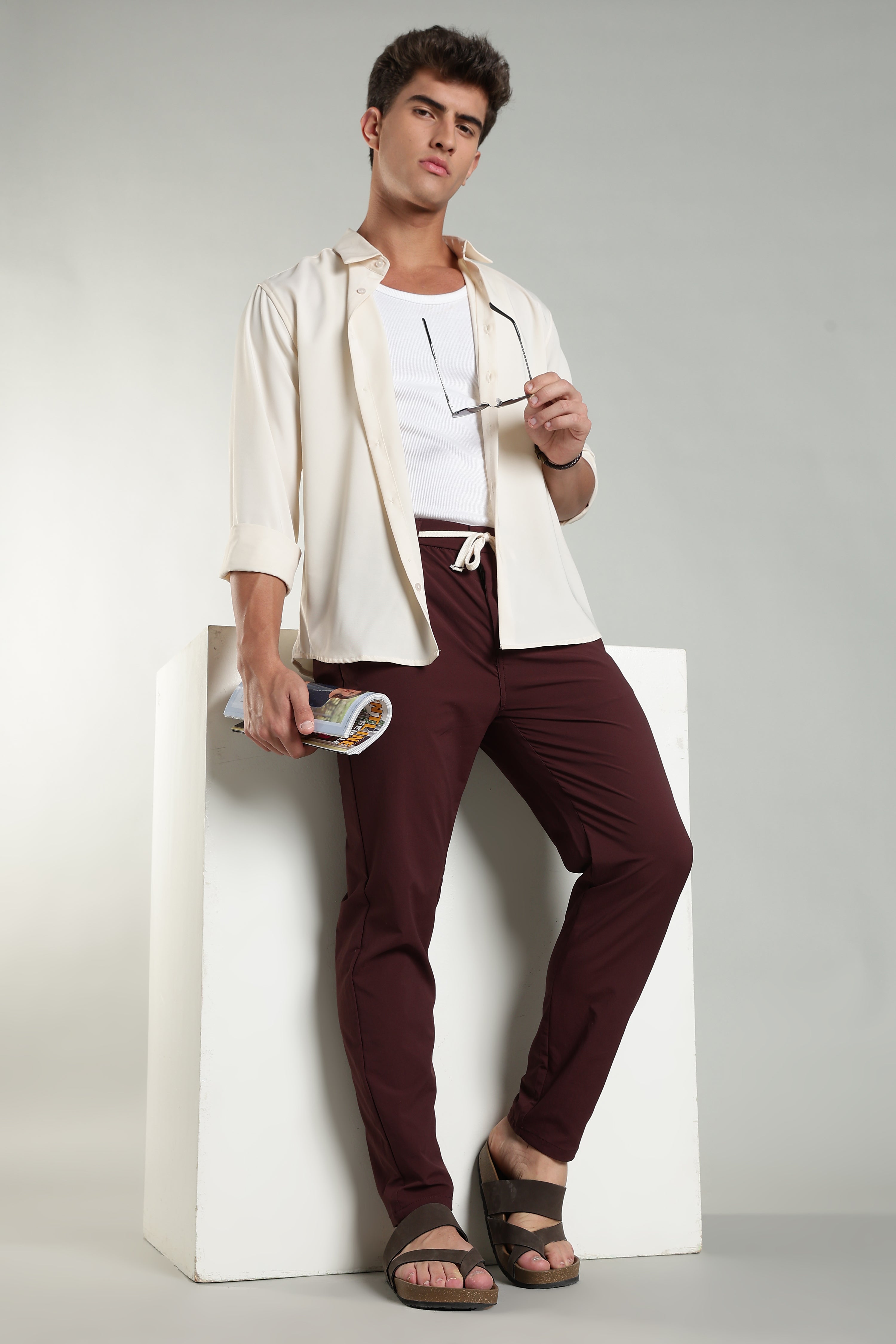 Men's Plain Maroon Trousers | Linen Blend Fabric| Casual, Office, Vacation Wear