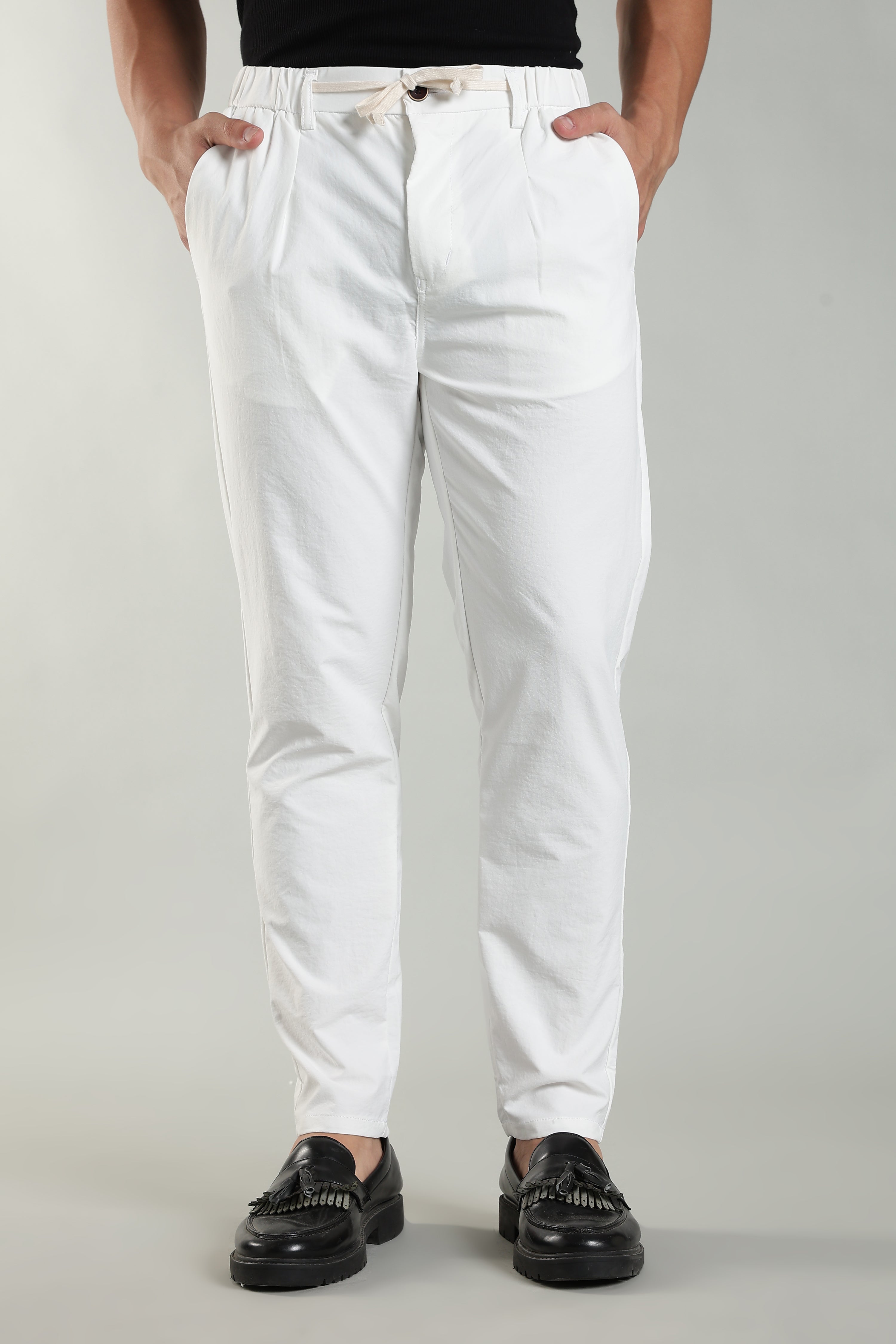 Men's Plain White Trousers | Linen Blend Fabric| Casual, Office, Vacation Wear