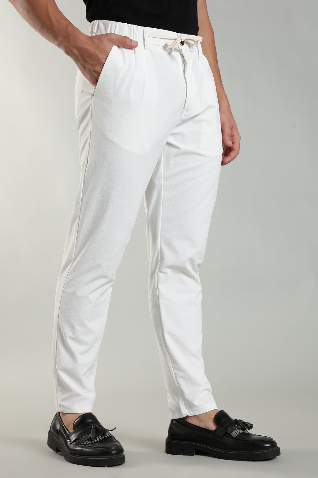 Men's Plain White Trousers | Linen Blend Fabric| Casual, Office, Vacation Wear