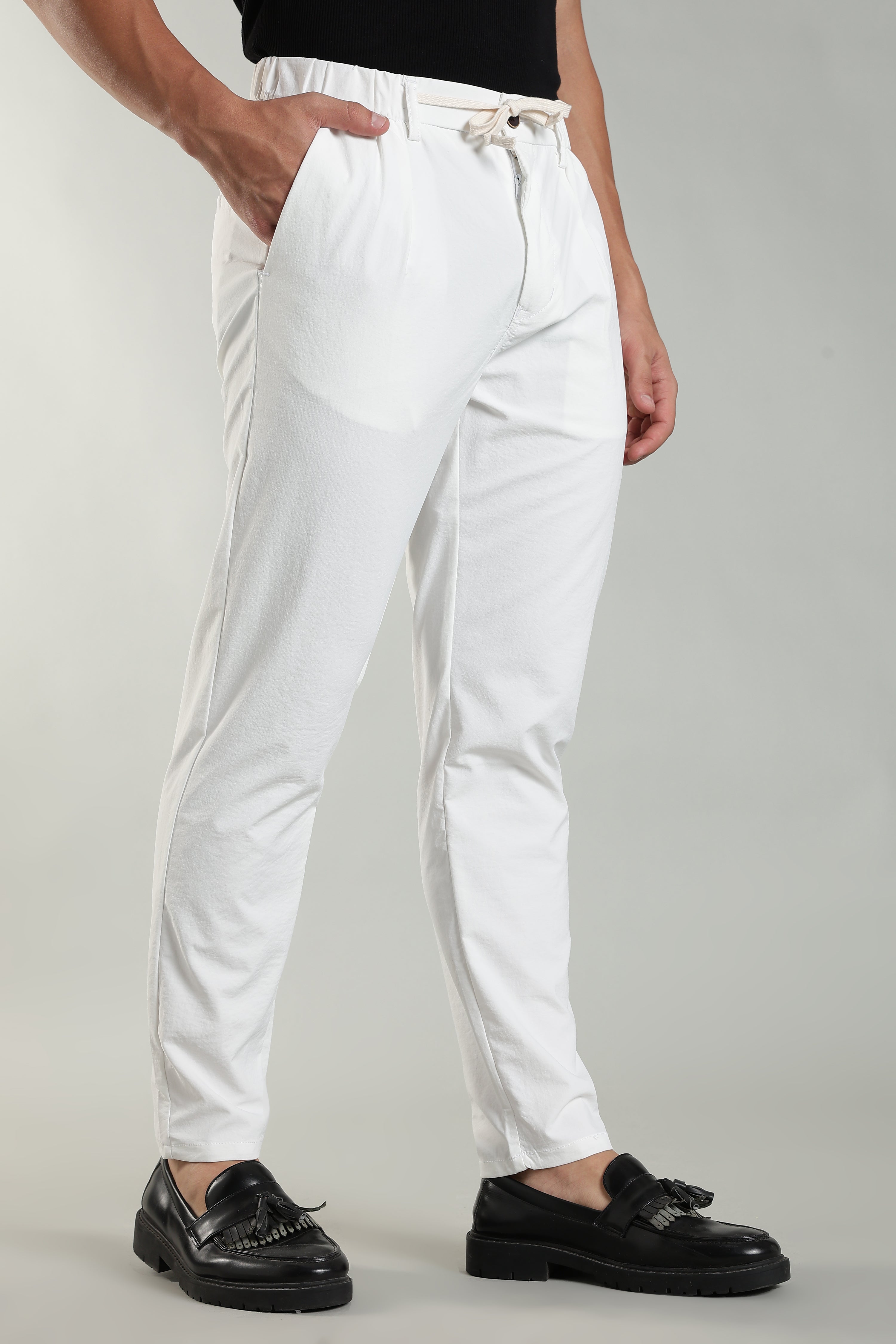 Men's Plain White Trousers | Linen Blend Fabric| Casual, Office, Vacation Wear