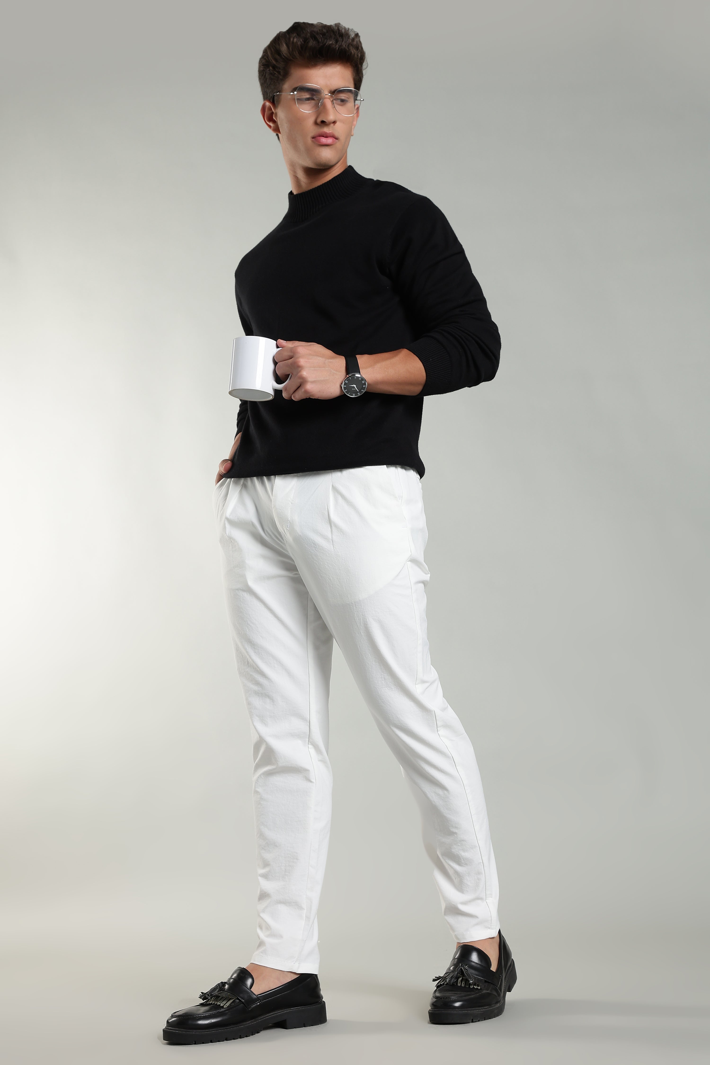 Men's Plain White Trousers | Linen Blend Fabric| Casual, Office, Vacation Wear