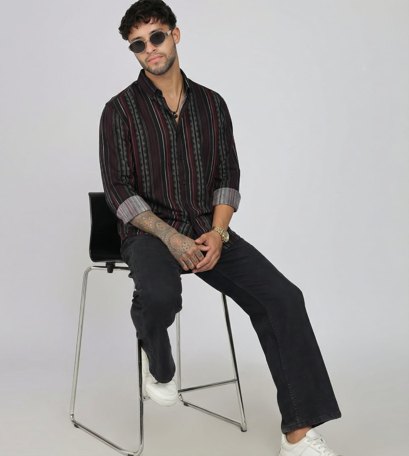 Men’s Full Sleeves Striped Black Shirt | Imported Fabric | Formal & Party Wear
