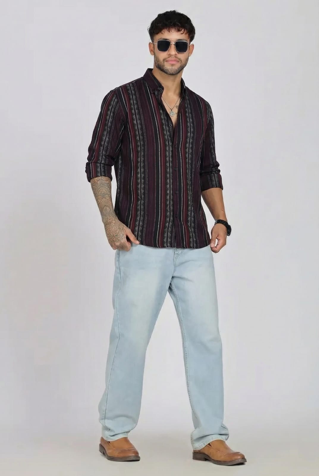 Men’s Full Sleeves Striped Black Shirt | Imported Fabric | Formal & Party Wear