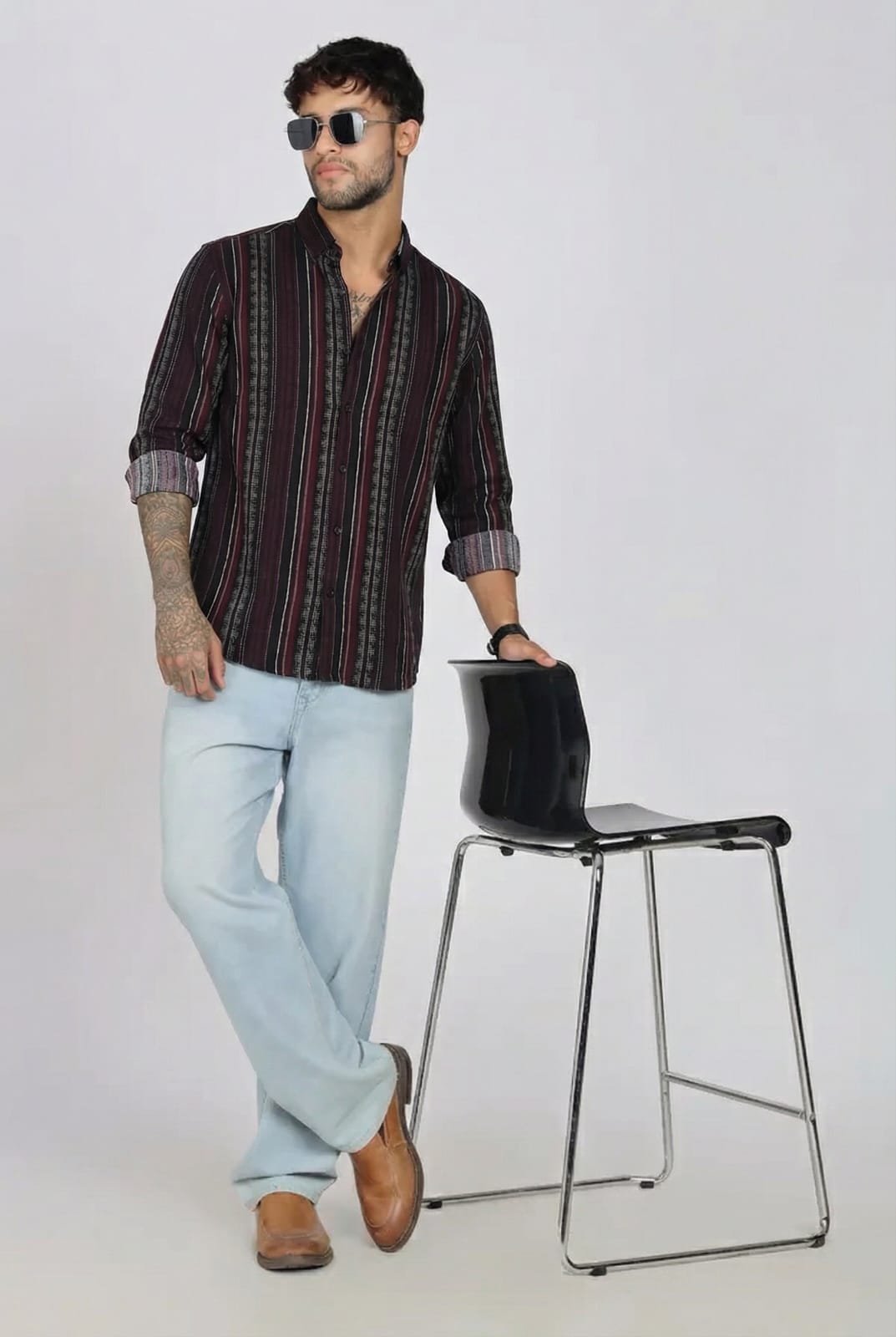 Men’s Full Sleeves Striped Black Shirt | Imported Fabric | Formal & Party Wear