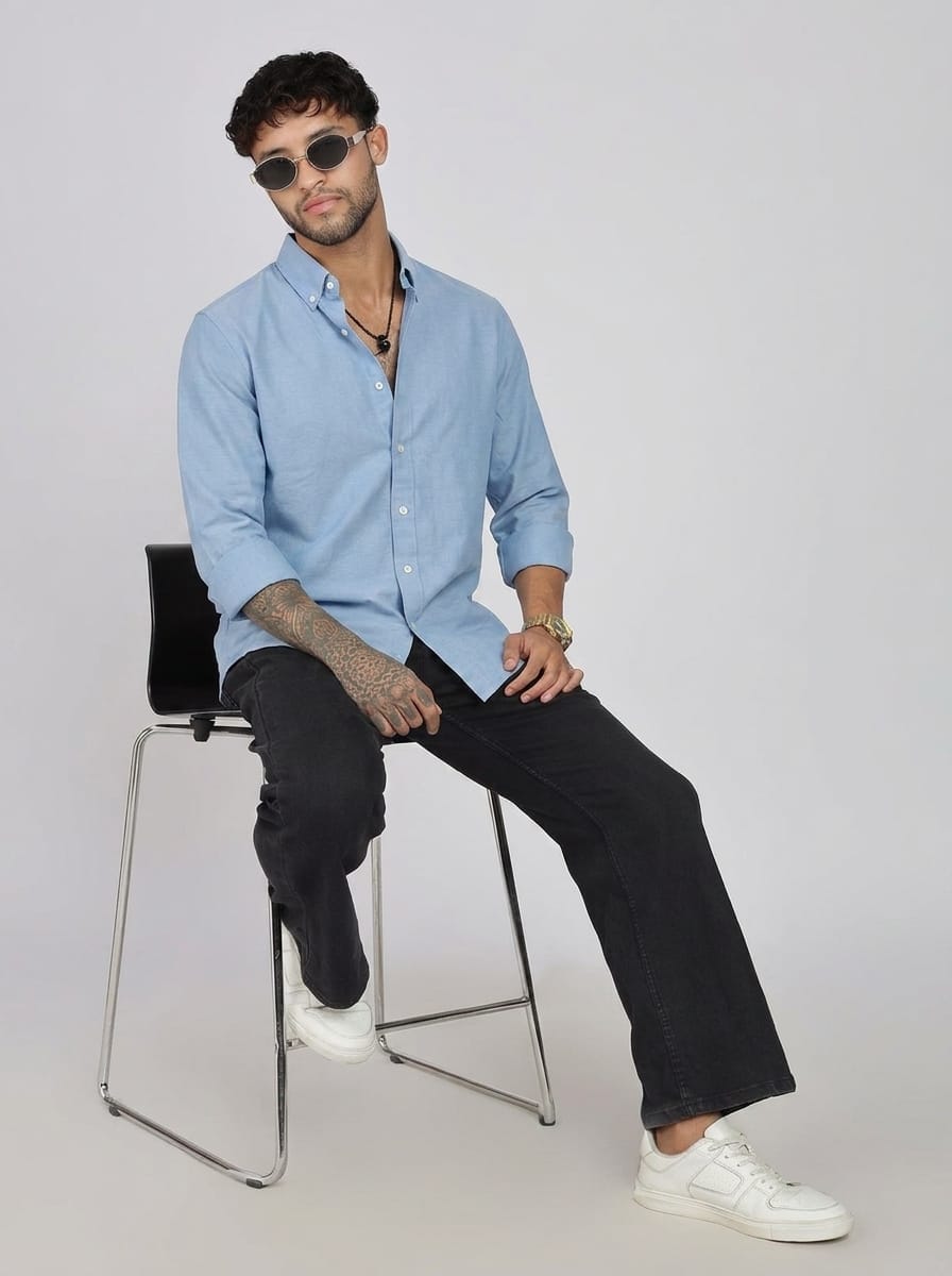 Men’s Full Sleeves Plain Sky Blue Shirt| Imported Linen Fabric| Formal & Party Wear
