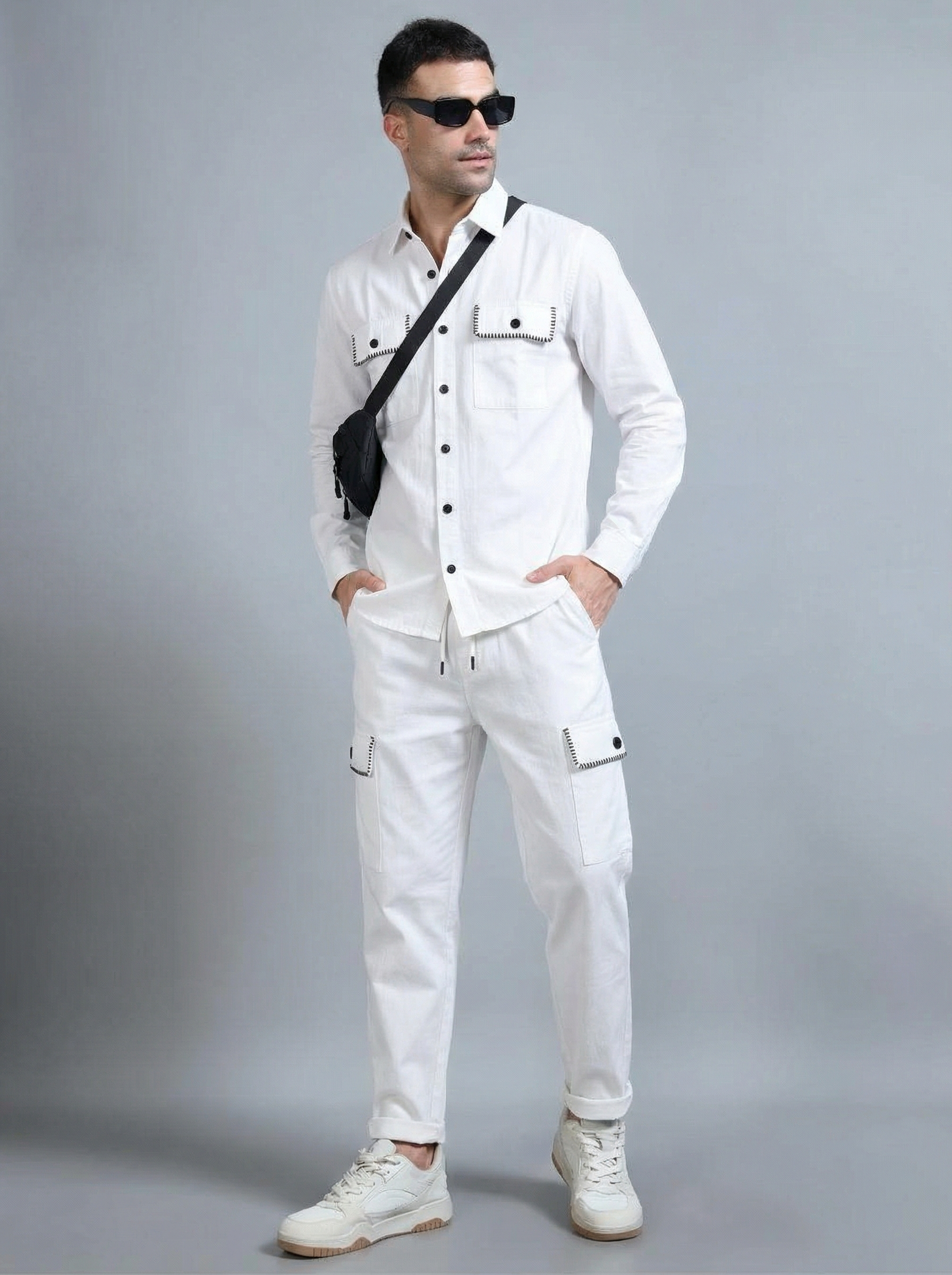 Men’s Cotton Woven Design Shirt with Trousers | Summer Cord Set