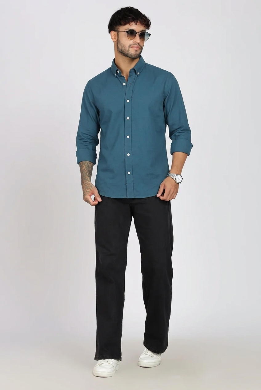 Men’s Full Sleeves Plain Teal Cotton Shirt | Oxford Cotton Fabric | Casual Formal & Party Wear.
