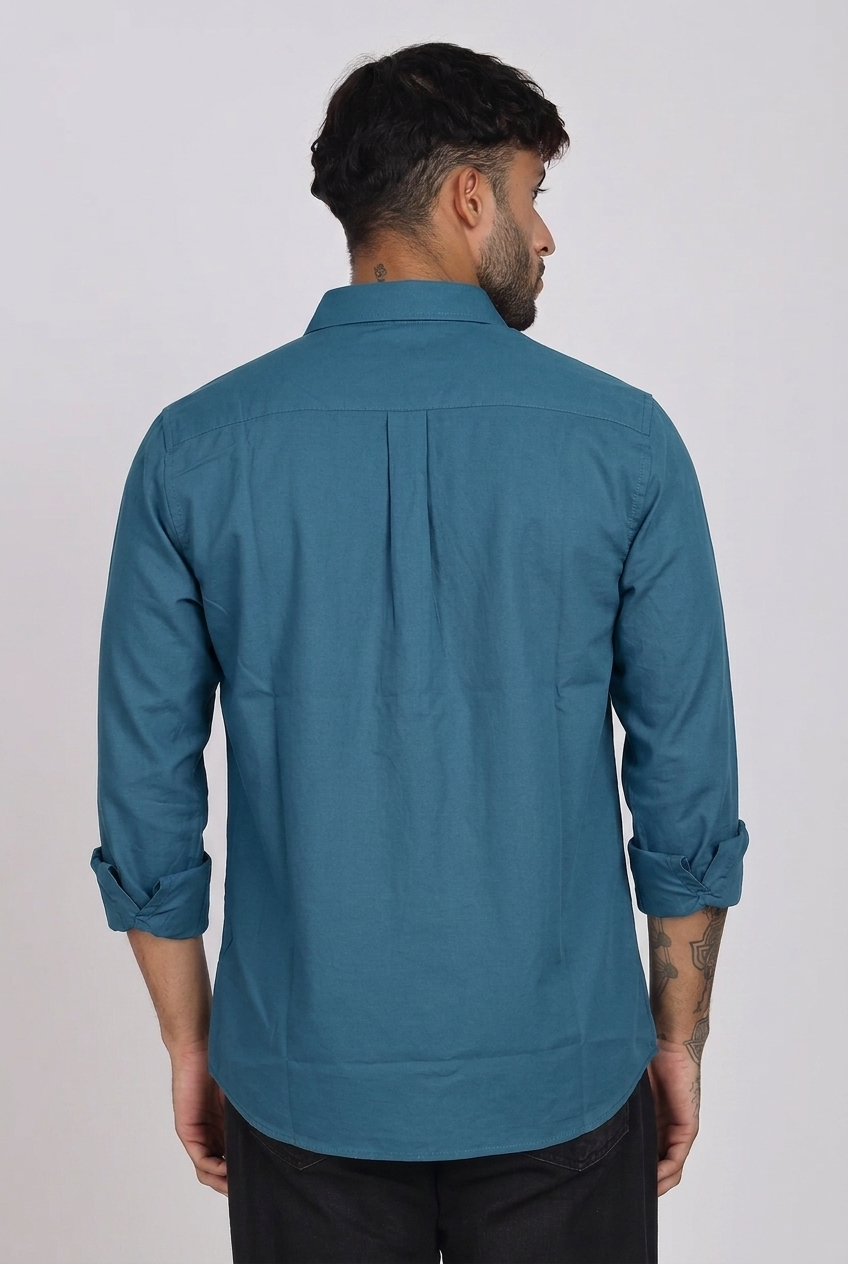 Men’s Full Sleeves Plain Teal Cotton Shirt | Oxford Cotton Fabric | Casual Formal & Party Wear.