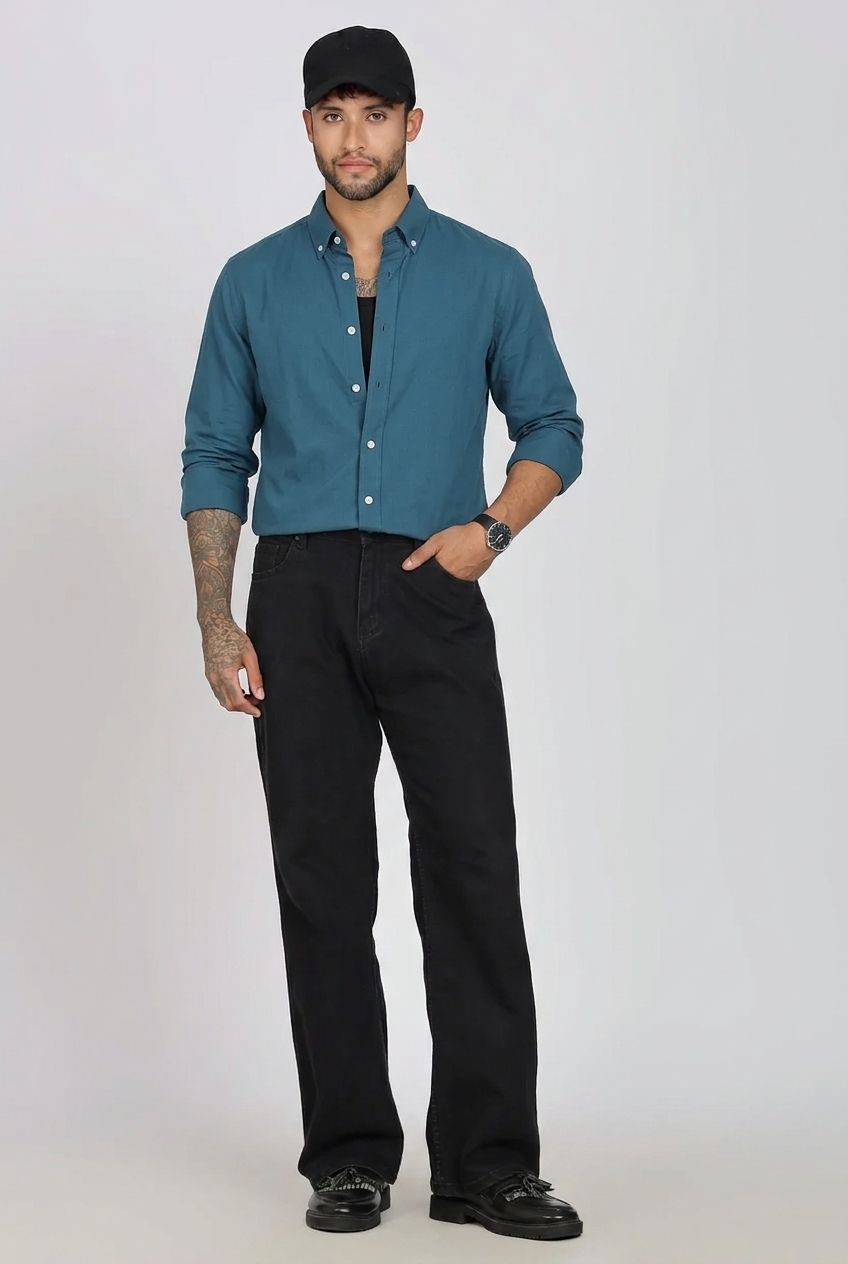 Men’s Full Sleeves Plain Teal Cotton Shirt | Oxford Cotton Fabric | Casual Formal & Party Wear.