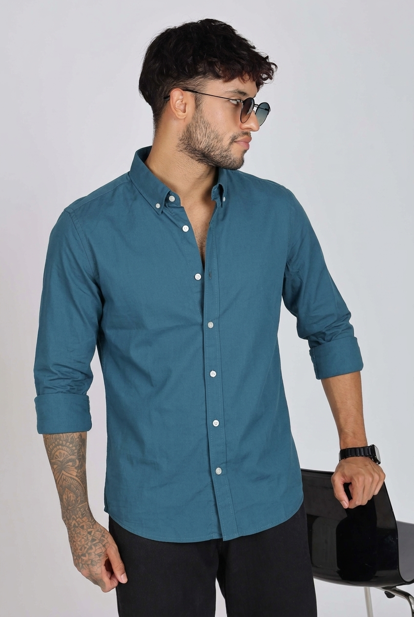 Men’s Full Sleeves Plain Teal Cotton Shirt | Oxford Cotton Fabric | Casual Formal & Party Wear.