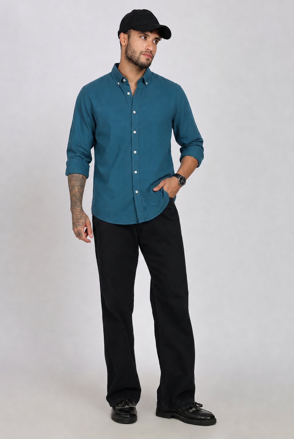 Men’s Full Sleeves Plain Teal Cotton Shirt | Oxford Cotton Fabric | Casual Formal & Party Wear.