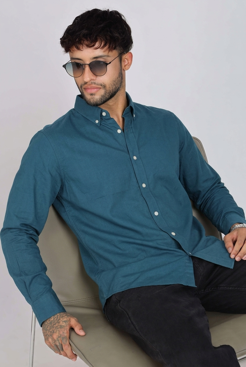 Men’s Full Sleeves Plain Teal Cotton Shirt | Oxford Cotton Fabric | Casual Formal & Party Wear.