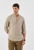 Linen Blend Mandarin Collar Tan colour  Shirt