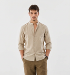 Linen Blend Mandarin Collar Tan colour  Shirt