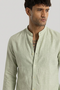 Linen Blend Mandarin Collar Pista  Shirt