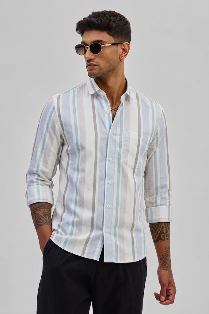 PASTEL MULTI LUXURY SHORELINE SEERSUCKER STRIPED SHIRT
