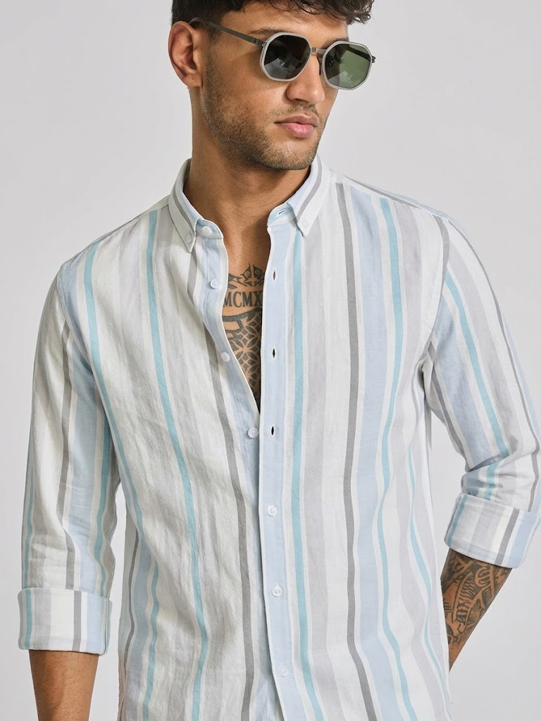 PASTEL MULTI LUXURY SHORELINE SEERSUCKER STRIPED SHIRT