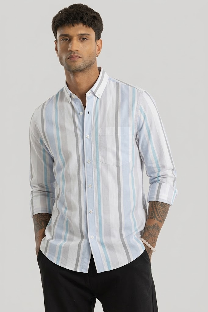 PASTEL MULTI LUXURY SHORELINE SEERSUCKER STRIPED SHIRT