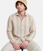 LUXE BEIGE CREAM SEERSUCKER GLACÉ MOTIF CONTRAST EMBROIDERED SHIRT