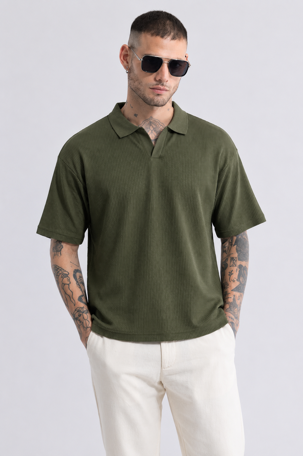 Sleek striped olive Polo Tshirt