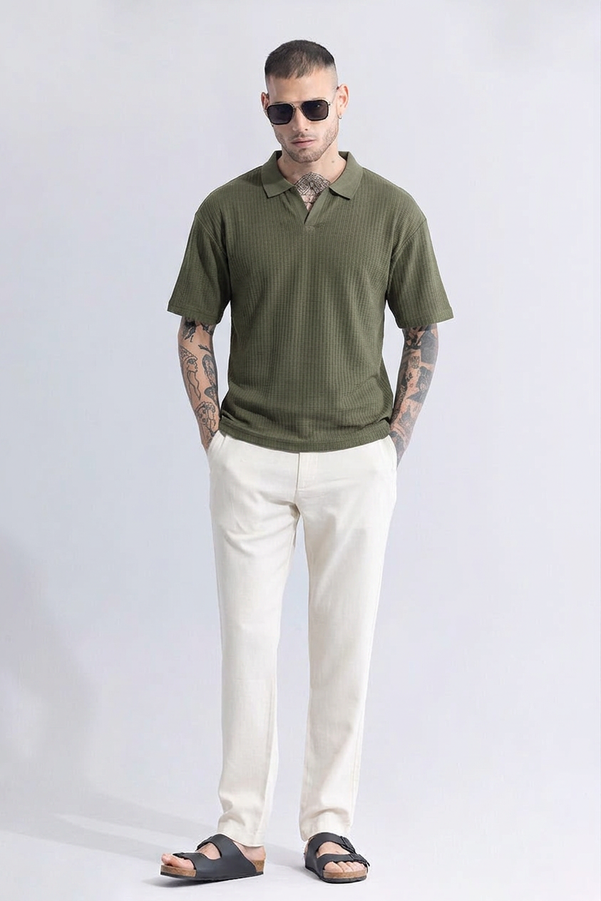 Sleek striped olive Polo Tshirt