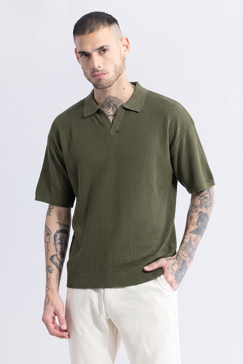 Sleek striped olive Polo Tshirt